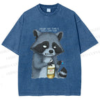Unisex Exhausted Raccoon Printed Washed Tee