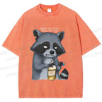 Unisex Exhausted Raccoon Printed Washed Tee
