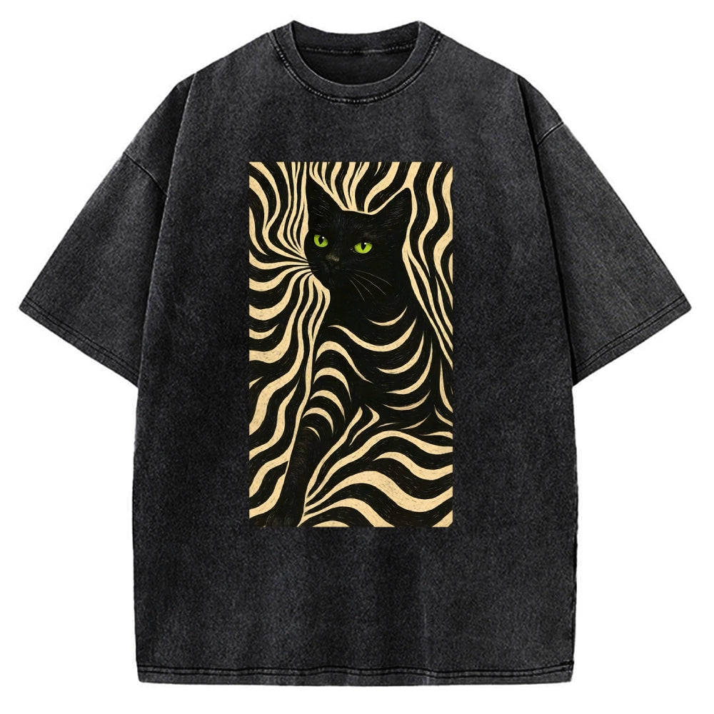 Black Cat Abstract Art Vintage Washed T-shirt