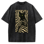 Black Cat Abstract Art Vintage Washed T-shirt