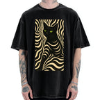 Black Cat Abstract Art Vintage Washed T-shirt