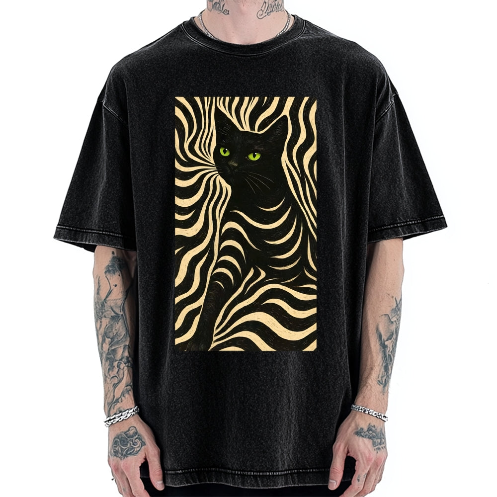 Black Cat Abstract Art Vintage Washed T-shirt