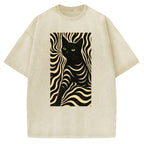 Black Cat Abstract Art Vintage Washed T-shirt