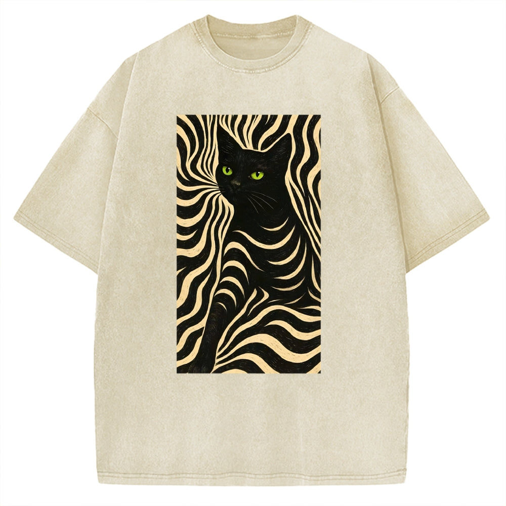 Black Cat Abstract Art Vintage Washed T-shirt