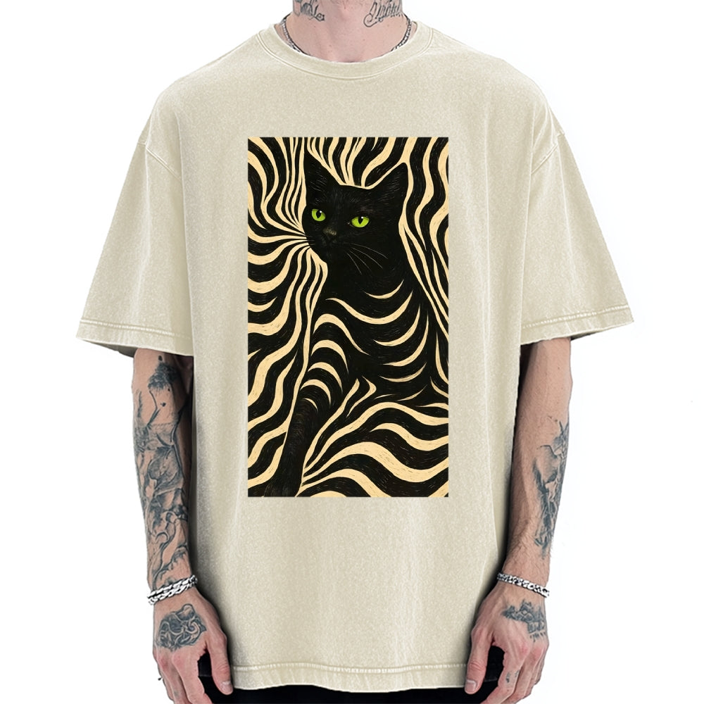 Black Cat Abstract Art Vintage Washed T-shirt