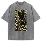 Black Cat Abstract Art Vintage Washed T-shirt