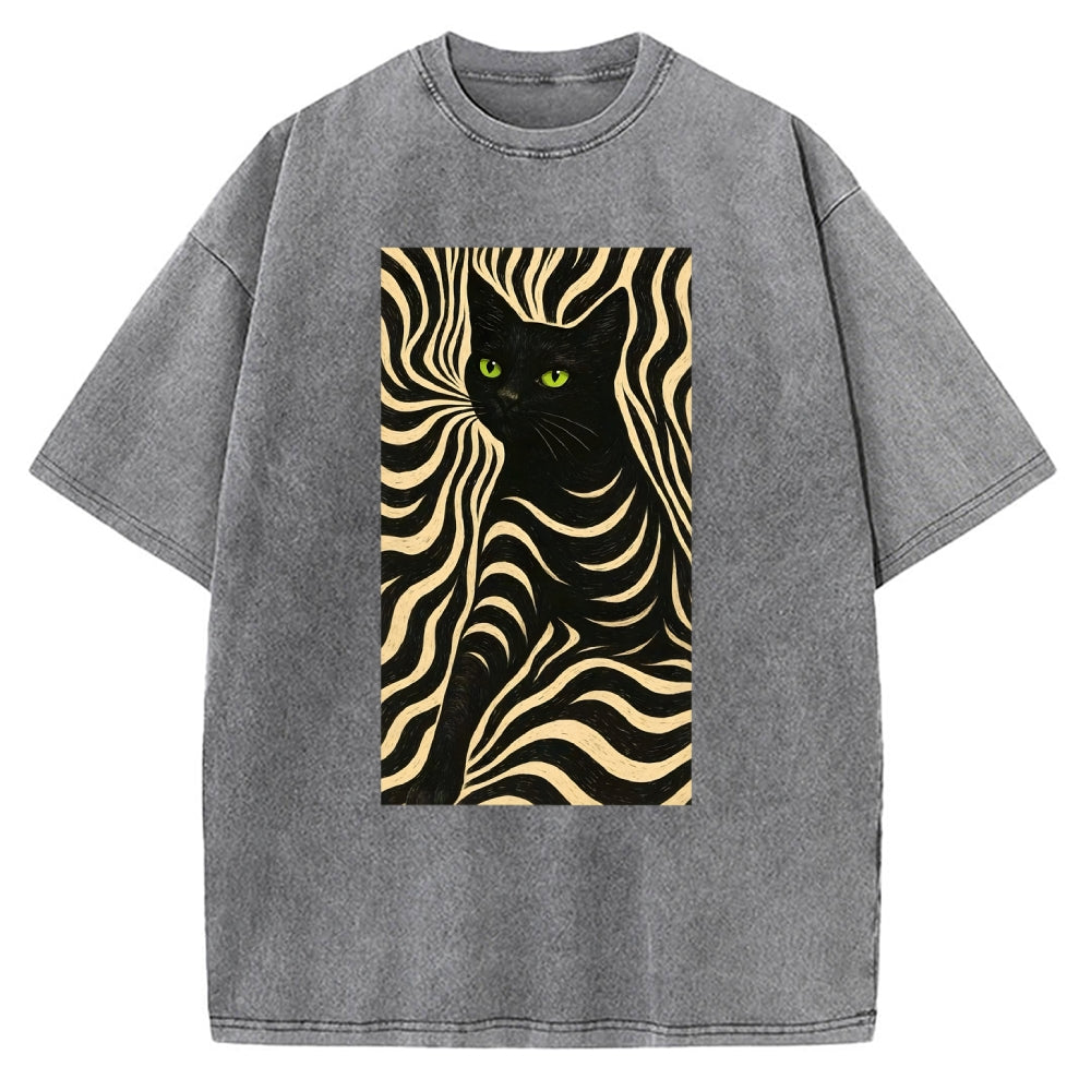 Black Cat Abstract Art Vintage Washed T-shirt