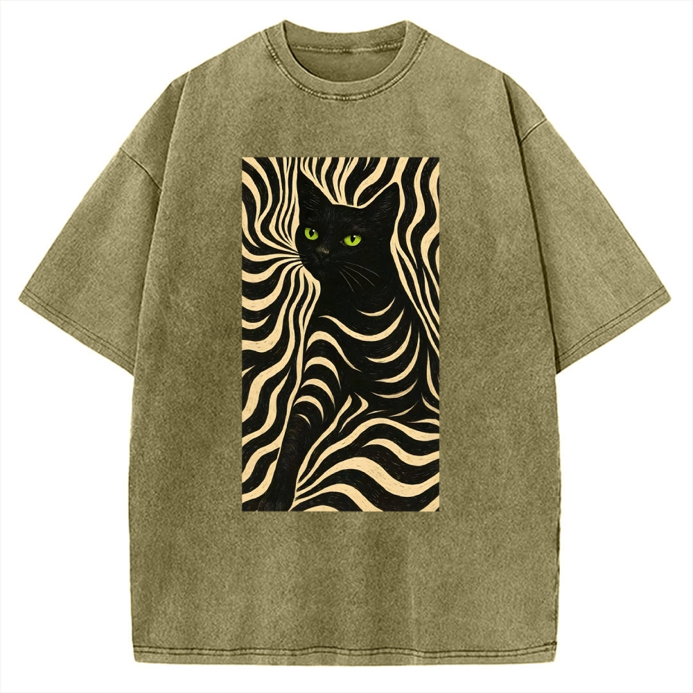 Black Cat Abstract Art Vintage Washed T-shirt