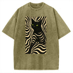 Black Cat Abstract Art Vintage Washed T-shirt