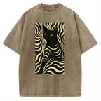 Black Cat Abstract Art Vintage Washed T-shirt