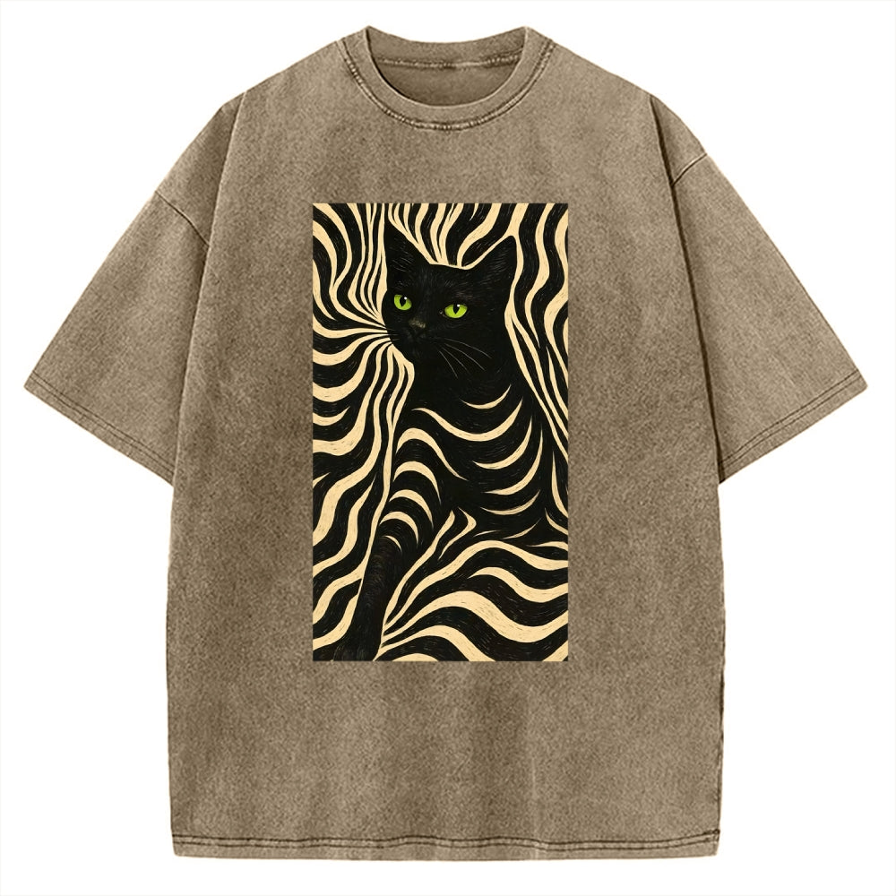 Black Cat Abstract Art Vintage Washed T-shirt
