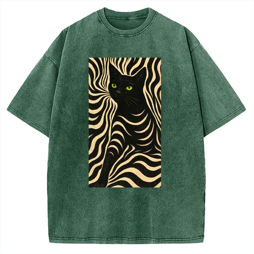 Black Cat Abstract Art Vintage Washed T-shirt