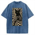 Black Cat Abstract Art Vintage Washed T-shirt