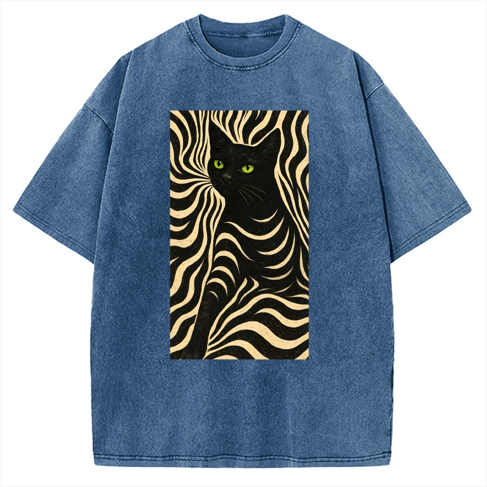 Black Cat Abstract Art Vintage Washed T-shirt