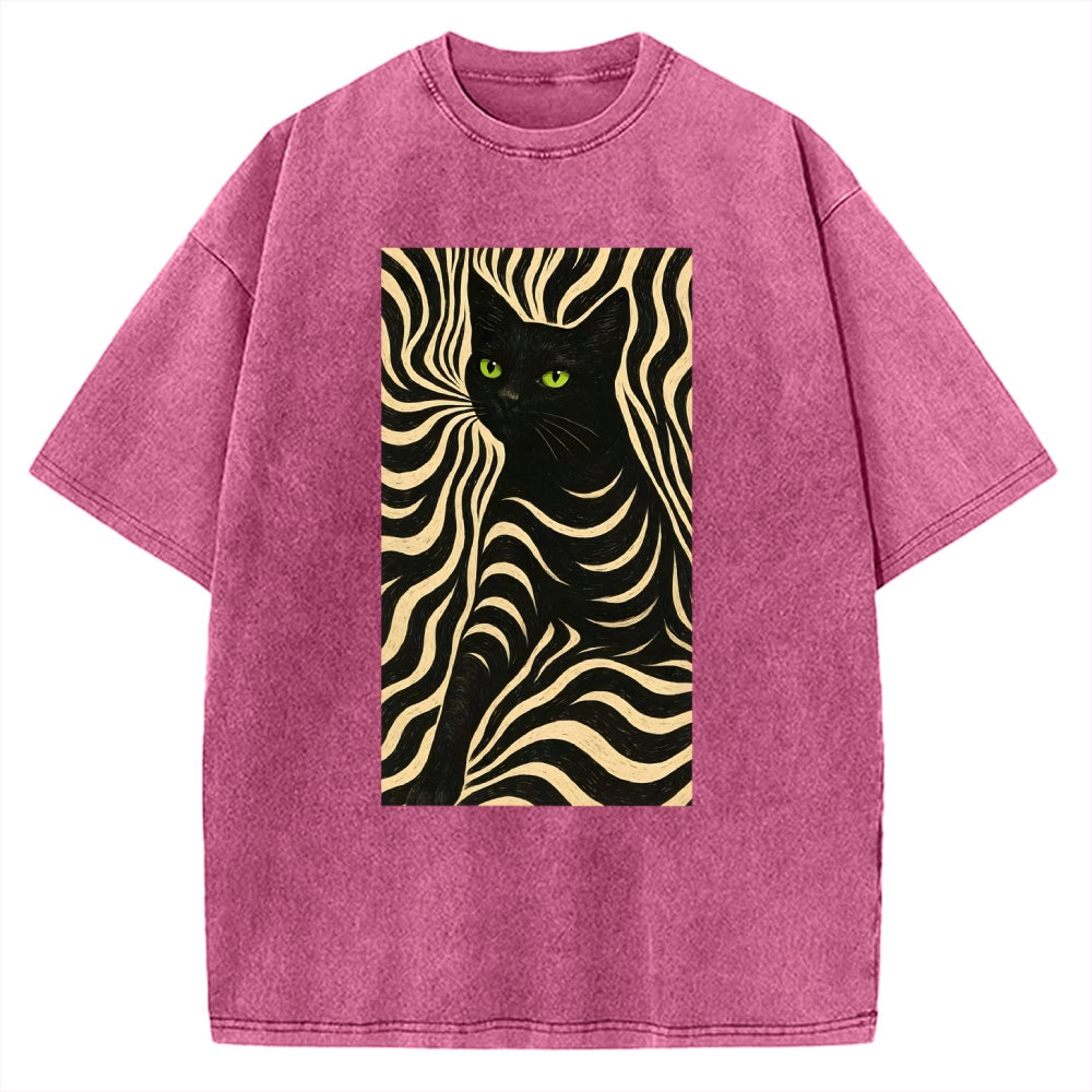 Black Cat Abstract Art Vintage Washed T-shirt