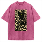 Black Cat Abstract Art Vintage Washed T-shirt