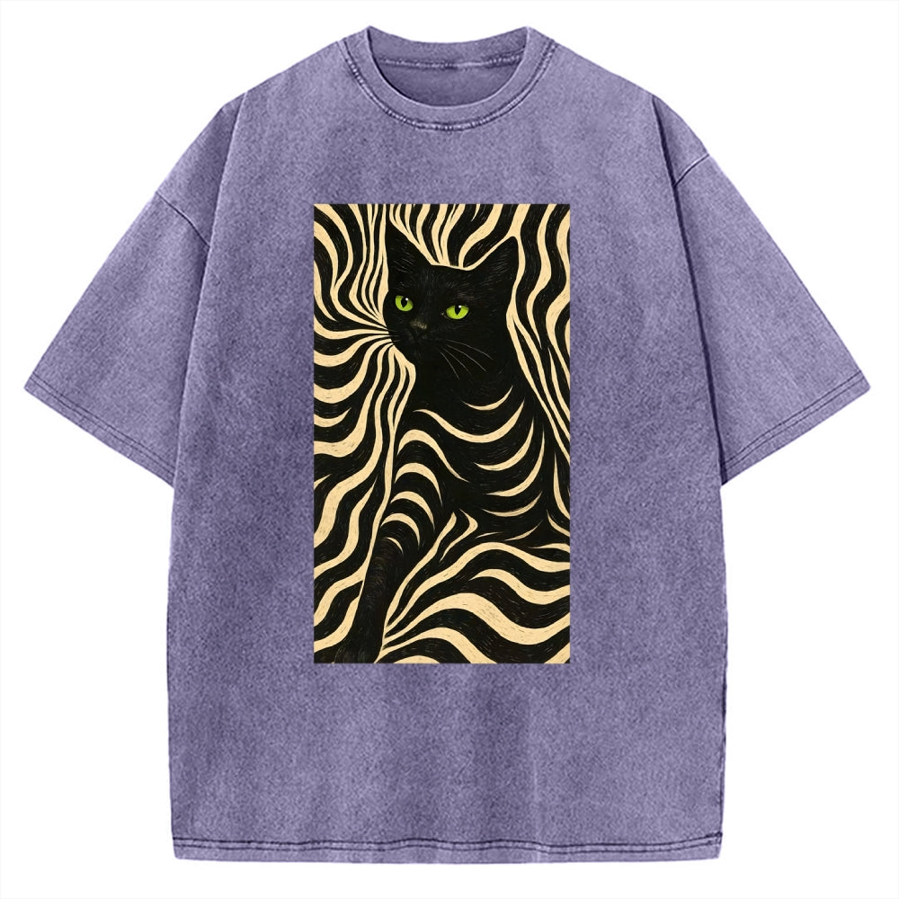 Black Cat Abstract Art Vintage Washed T-shirt