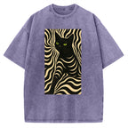 Black Cat Abstract Art Vintage Washed T-shirt