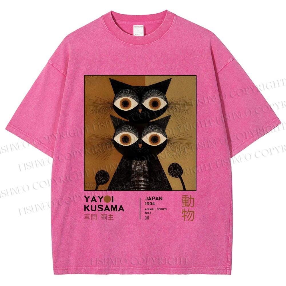 Unisex Yayoi Kusama Cat Printed Washed Tee