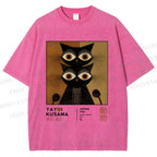 Unisex Yayoi Kusama Cat Printed Washed Tee