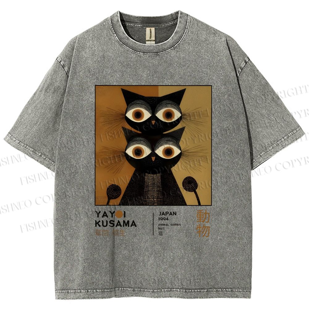 Unisex Yayoi Kusama Cat Printed Washed Tee