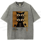 Unisex Yayoi Kusama Cat Printed Washed Tee