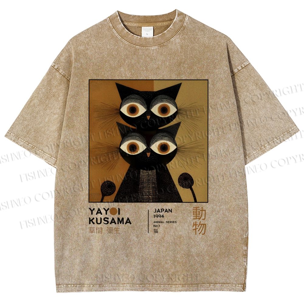 Unisex Yayoi Kusama Cat Printed Washed Tee