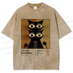 Unisex Yayoi Kusama Cat Printed Washed Tee