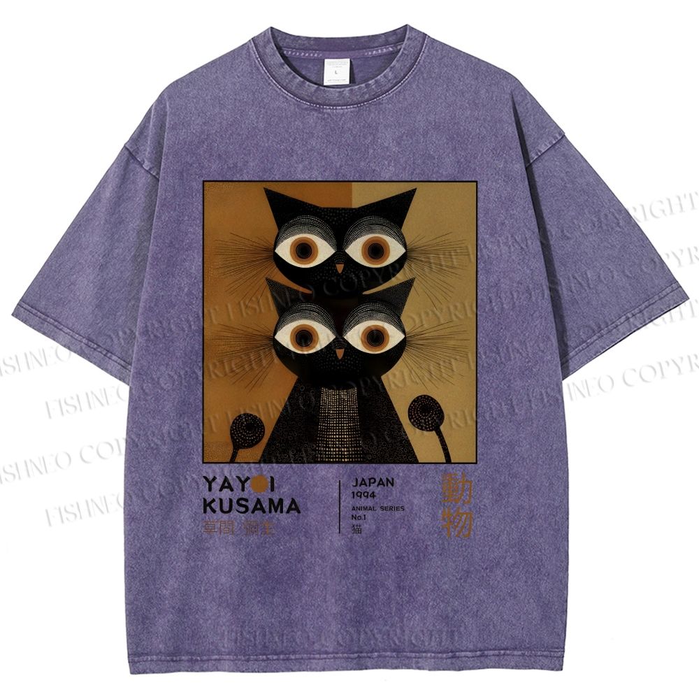 Unisex Yayoi Kusama Cat Printed Washed Tee