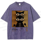 Unisex Yayoi Kusama Cat Printed Washed Tee