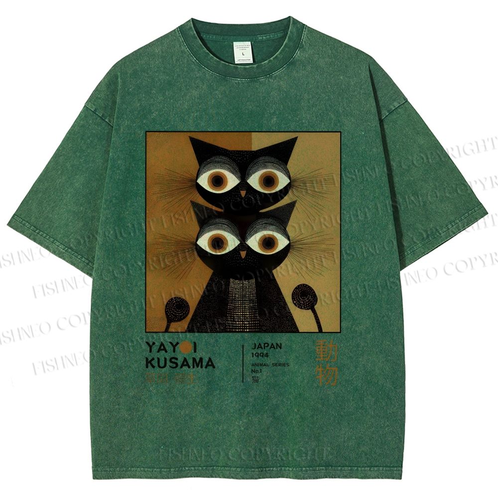 Unisex Yayoi Kusama Cat Printed Washed Tee
