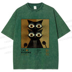 Unisex Yayoi Kusama Cat Printed Washed Tee