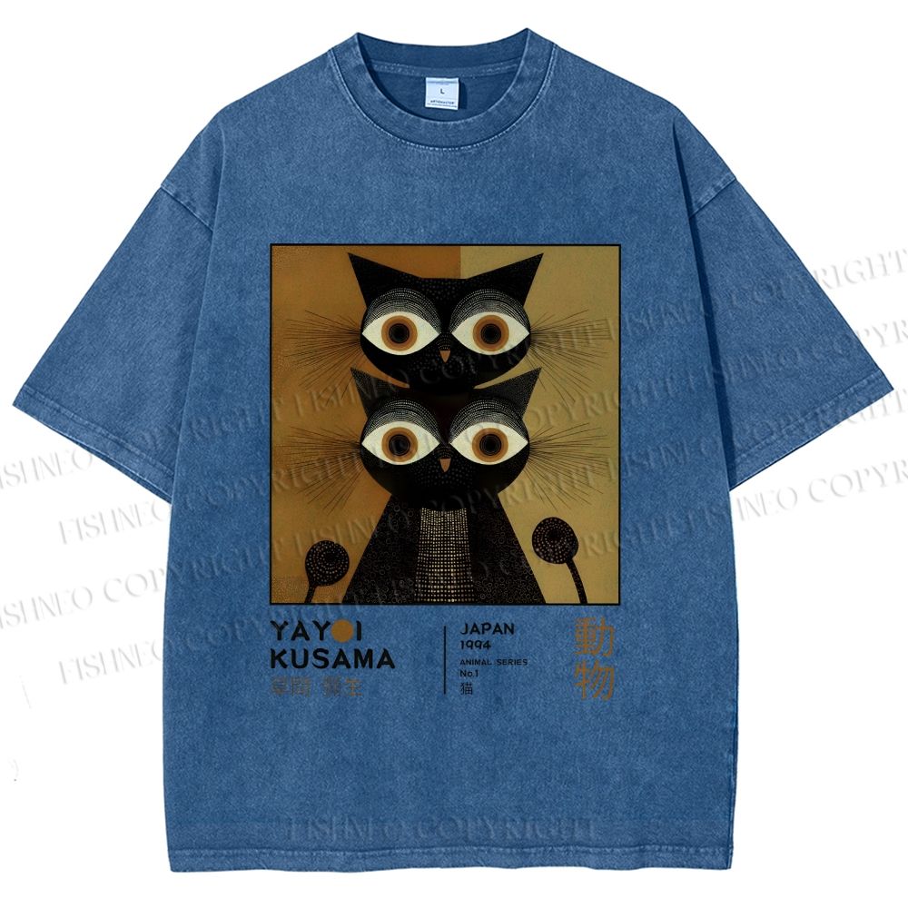 Unisex Yayoi Kusama Cat Printed Washed Tee