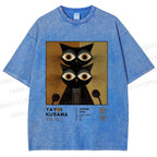 Unisex Yayoi Kusama Cat Printed Washed Tee