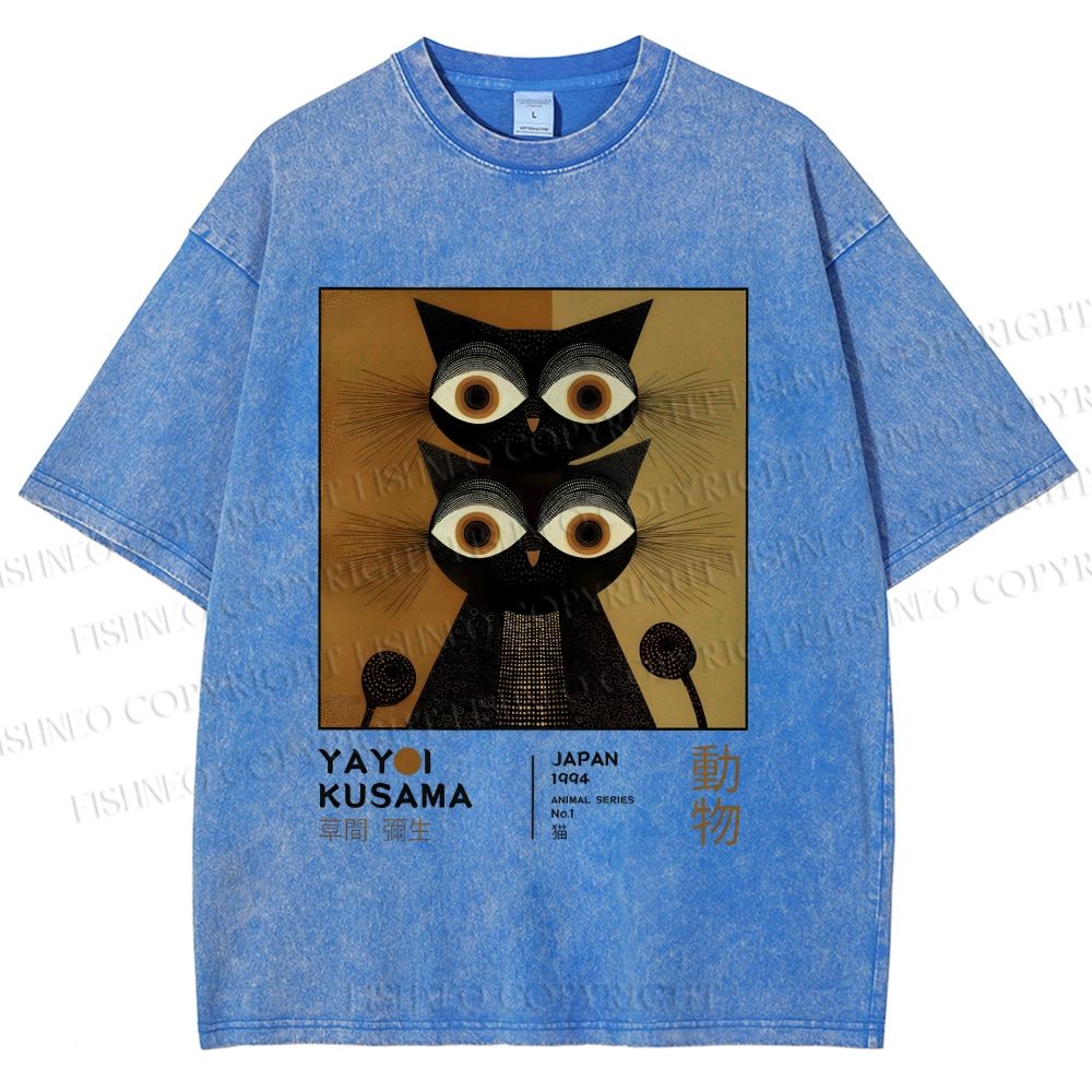Unisex Yayoi Kusama Cat Printed Washed Tee