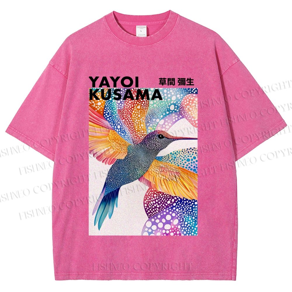 Unisex Yayoi Kusama Colorful Polka Dot Bird Printed Washed Tee
