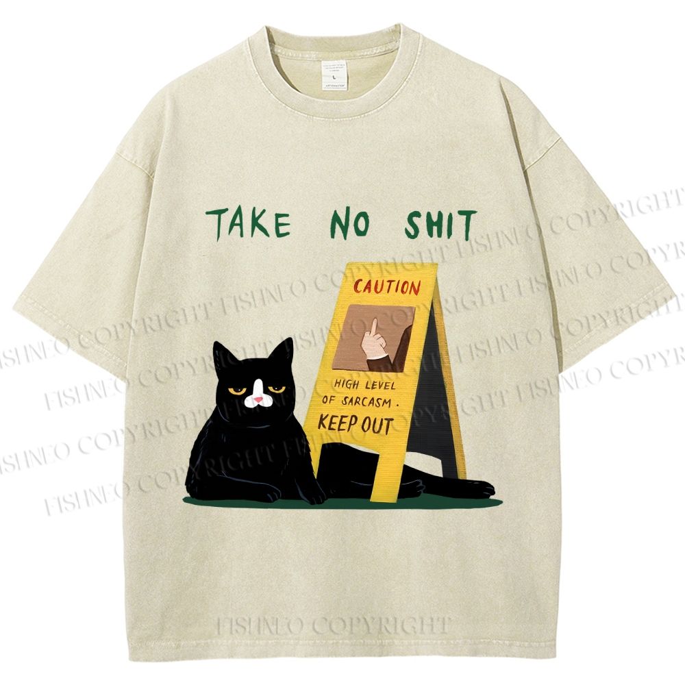 Unisex Sassy Cat Caution Sign Printed Washed Tee