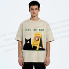Unisex Sassy Cat Caution Sign Printed Washed Tee