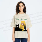 Unisex Sassy Cat Caution Sign Printed Washed Tee