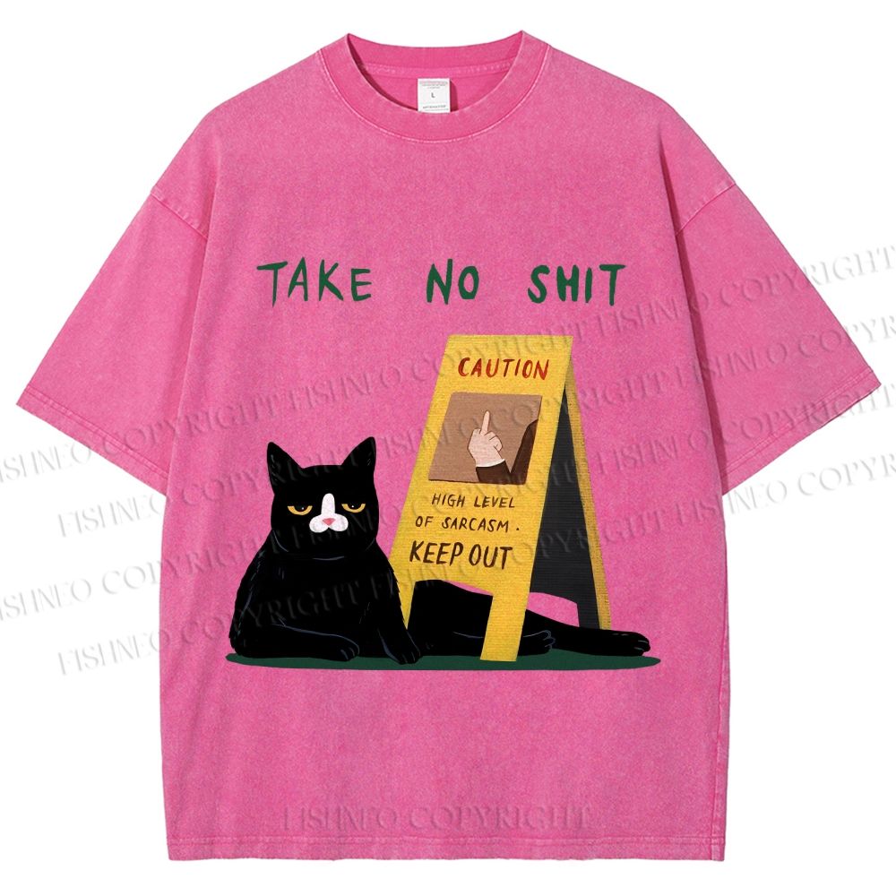 Unisex Sassy Cat Caution Sign Printed Washed Tee