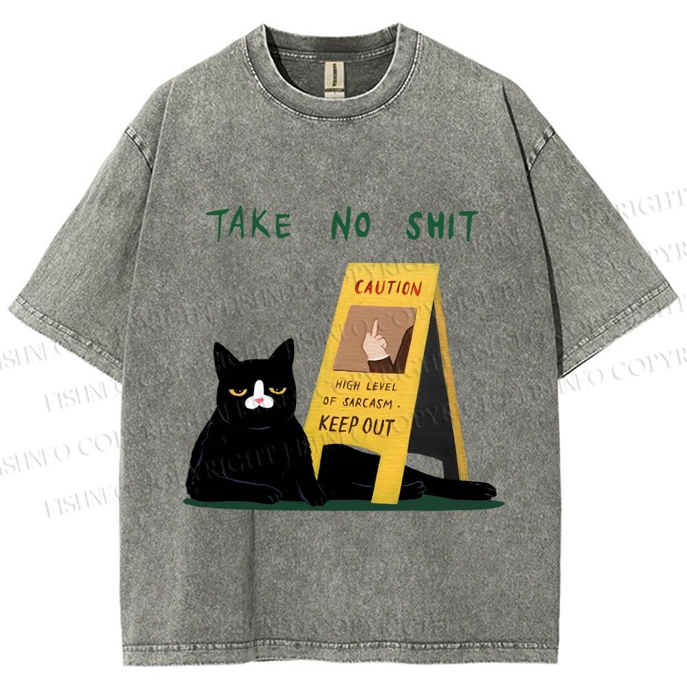 Unisex Sassy Cat Caution Sign Printed Washed Tee