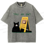 Unisex Sassy Cat Caution Sign Printed Washed Tee