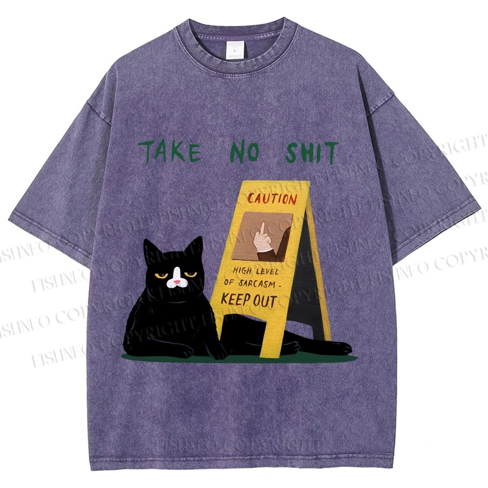 Unisex Sassy Cat Caution Sign Printed Washed Tee