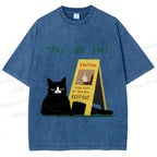 Unisex Sassy Cat Caution Sign Printed Washed Tee