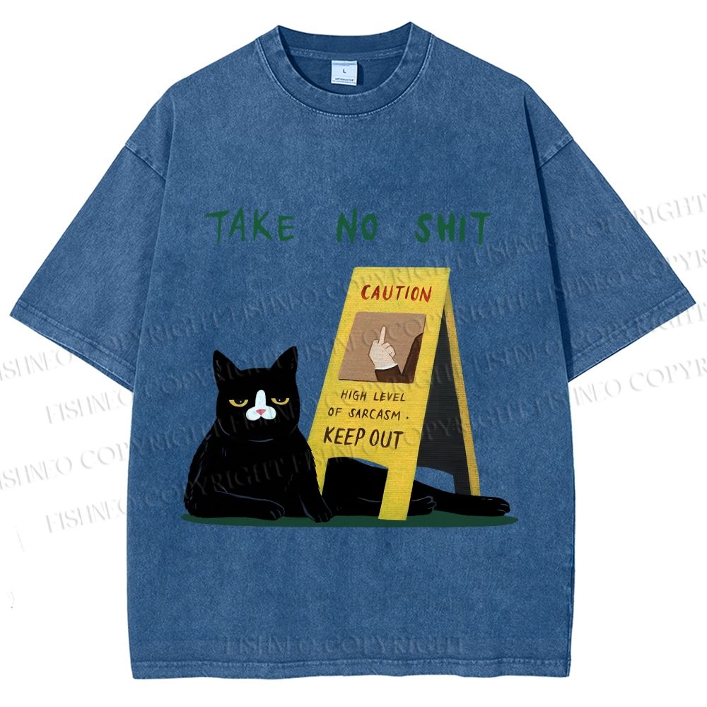 Unisex Sassy Cat Caution Sign Printed Washed Tee