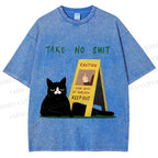Unisex Sassy Cat Caution Sign Printed Washed Tee