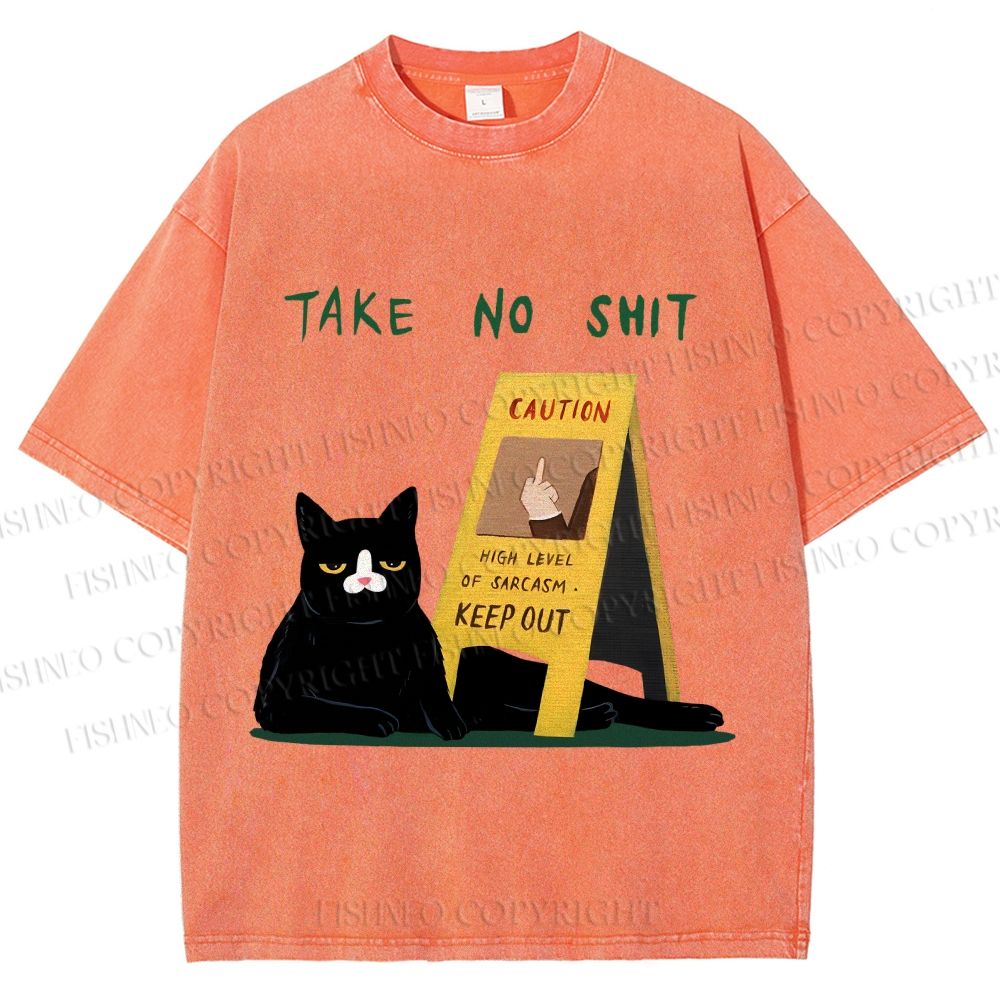 Unisex Sassy Cat Caution Sign Printed Washed Tee
