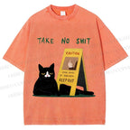 Unisex Sassy Cat Caution Sign Printed Washed Tee