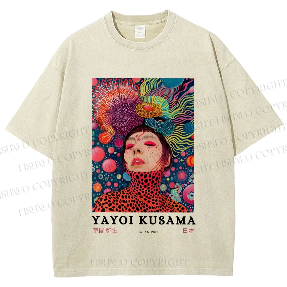 Unisex Yayoi Kusama Artistic portrait Printed Washed Tee