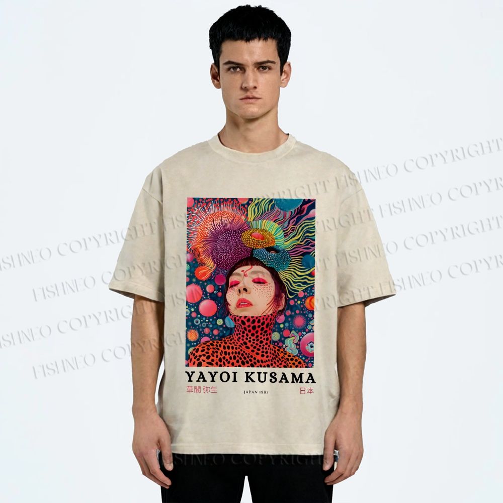 Unisex Yayoi Kusama Artistic portrait Printed Washed Tee